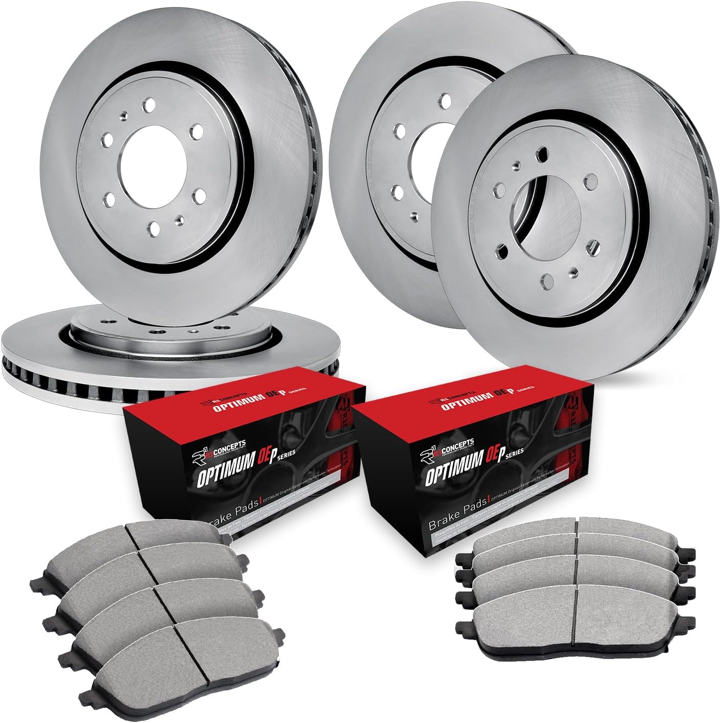 R1 Concepts Front and Rear Brake Kit Fits 2011-2013 INFINITI QX56; 2014-2024 INFINITI QX80; 2017-2024 Nissan Armada| Optimum Oep Brake Pads and Blank Brake Rotors| 13.8' Front & 13.8' Rear