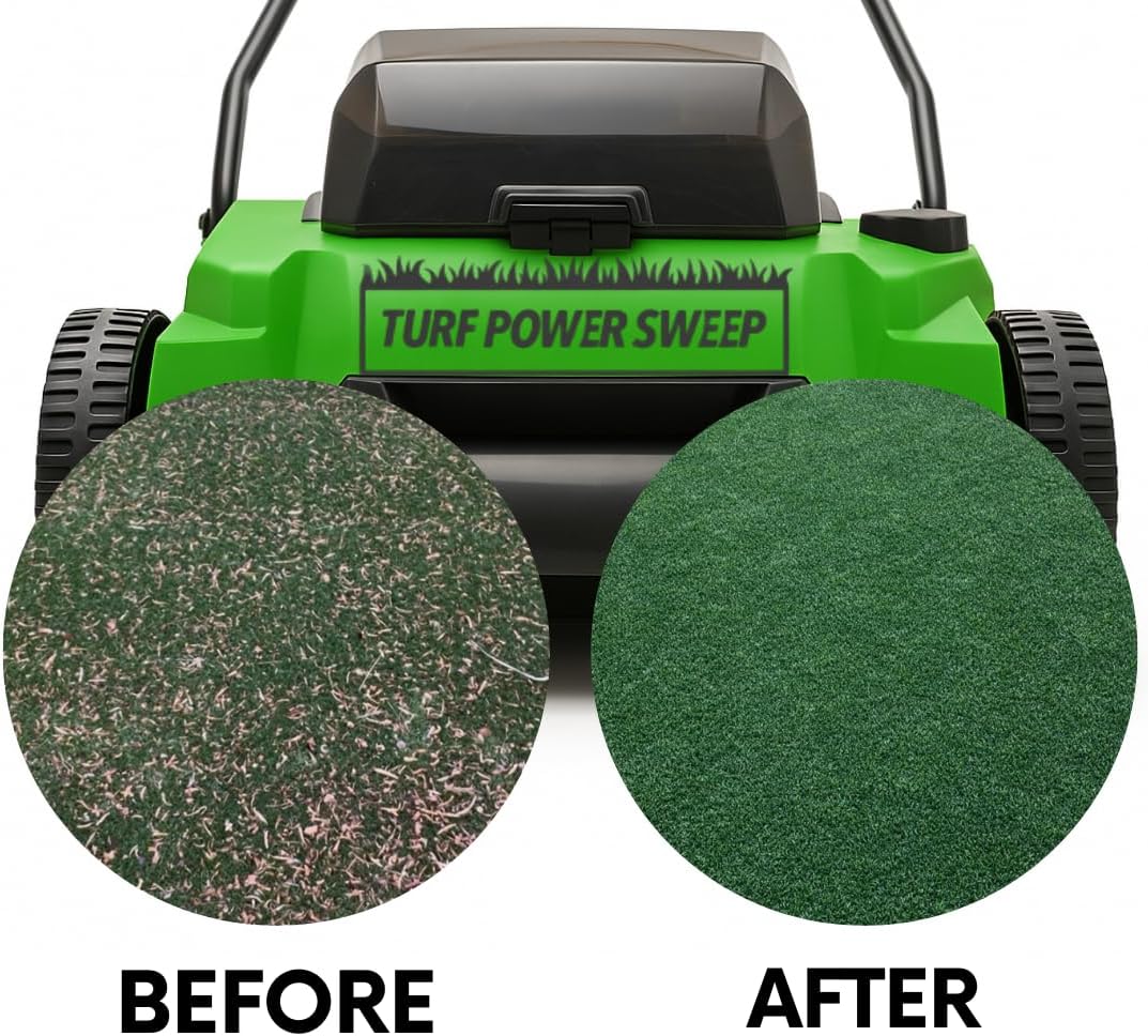 Complete Artificial Turf Care Kit – Includes Cordless Battery Powered Turf Power Sweep Artificial Turf Sweeper, Turf Animal Pro-Strength Odor Remover Starter Kit & Turf Static Sweep Detail Edger Broom