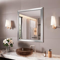 Amorho Bathroom Mirror, 28x32 Inch Silver Thick Metal Framed Wall Mirrors for Over Sink, Brushed Nickel Mirror Perfect for Bedroom, Living Room, Entryway, Rectangle (Horizontal/Vertical).
