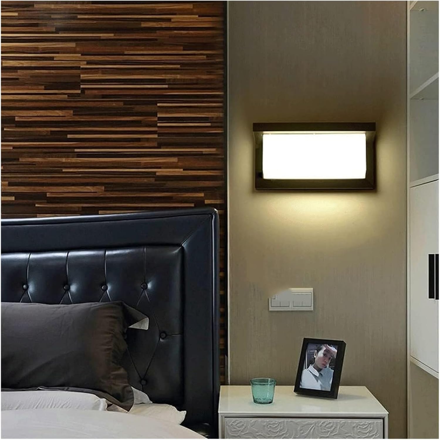 Wall Lamp Outdoor LED Square Metal Partition Wall Sconce Lighting Fixture Milky White Lampshade Black Wrought Iron Lights