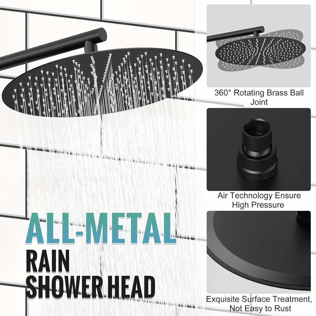 SR SUN RISE Shower Faucet - 16 Inch Multifunctional High Pressure Shower Head System with Handheld Shower Head Fixtures - Valve Included - Matte Black