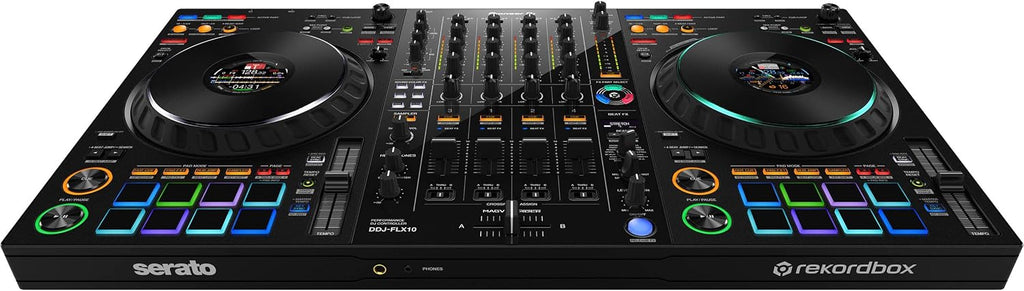 Pioneer DDJ-FLX10 4-Deck DJ Controller Bundle with Headliner HL10010 Classic Dual-Tone Flight Case | Rekordbox + Serato DJ Pro | Road-Ready Controller with Exact-Fit Custom Interior Protection