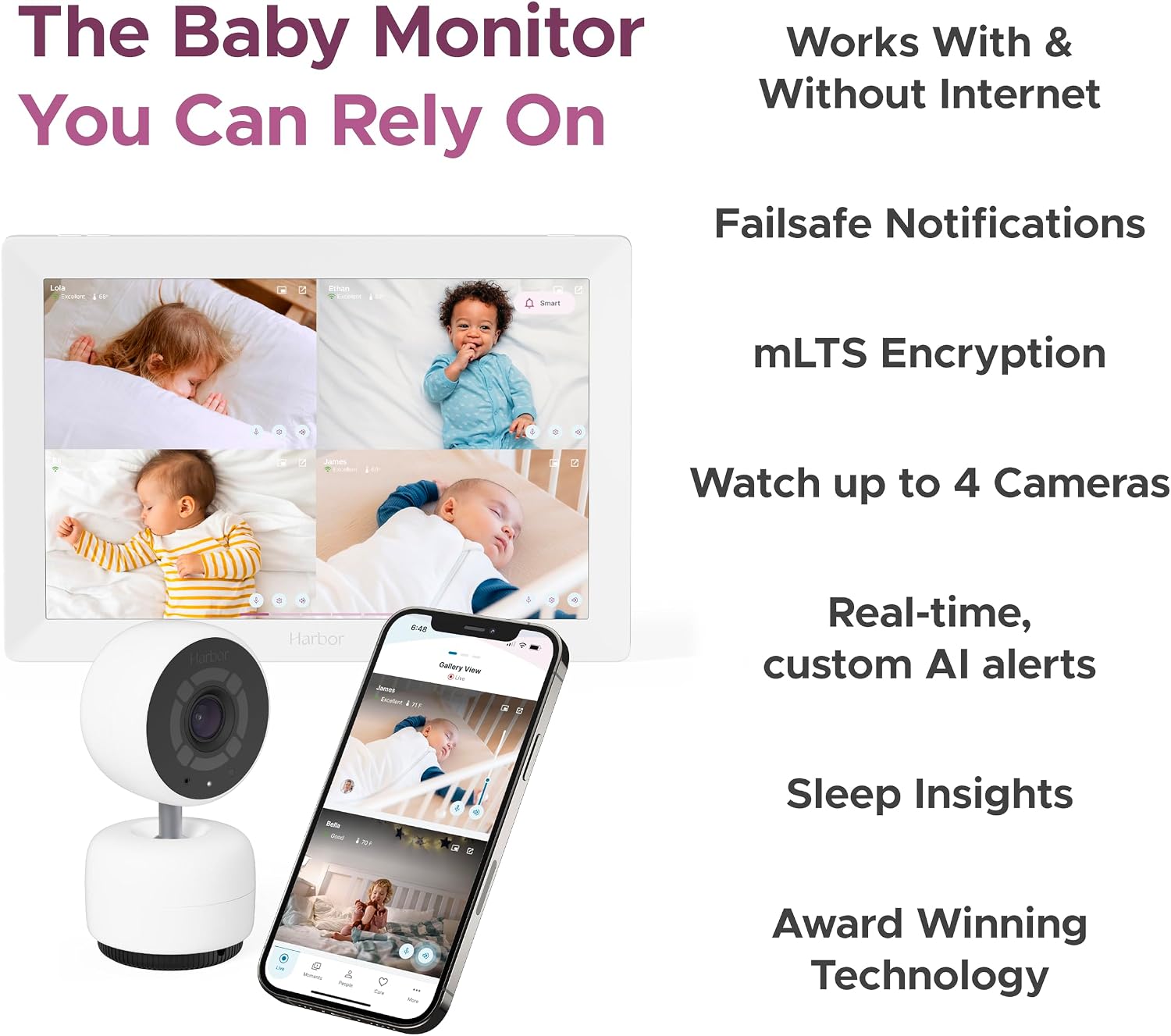 Harbor Smart Baby Monitor with 10' Tablet - The Most Reliable Way to Monitor Your Baby with or Without Internet - Private & Secure - Travel Friendly - Supports 2+ Cameras - Lifetime Membership