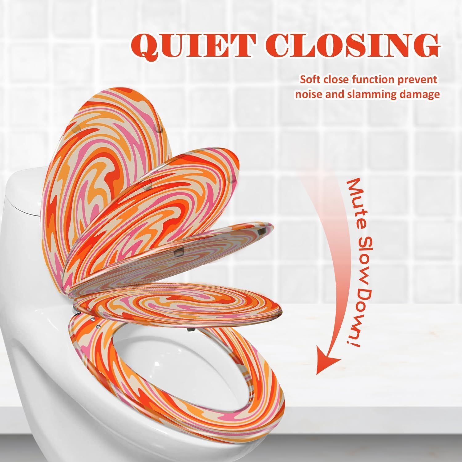 Elongated Toilet Seat honeybee abstracts designs geometric shapes black red Resin Toilet Seat Slow Quiet Close with Quick-Release Hinges Toilet Seat with Cover Easy to Clean Install