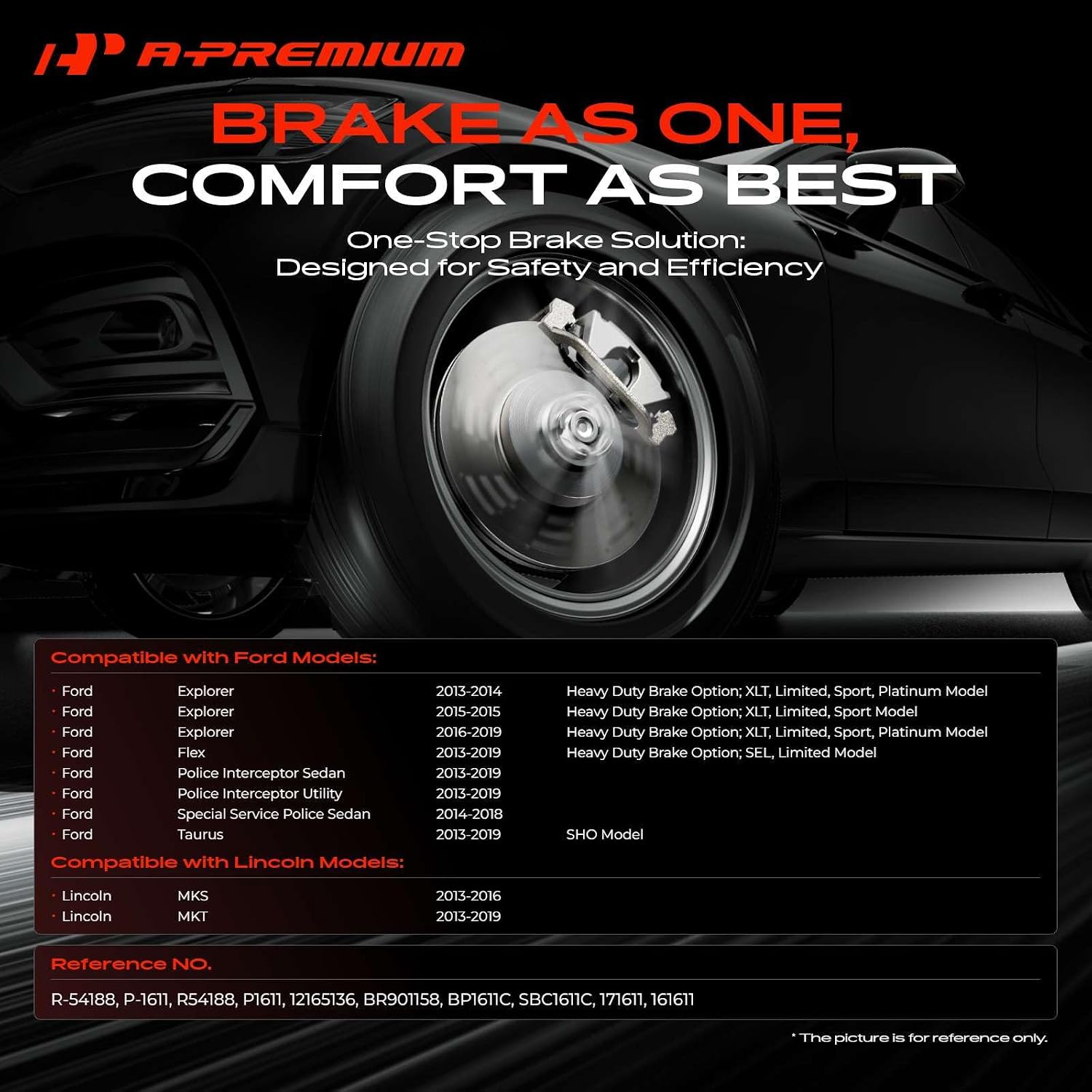 A-Premium 13.86 inch (352mm) Front Vented Disc Brake Rotors + Ceramic Pads Kit Compatible with Select Ford and Lincoln Models - Explorer/Taurus/MKT/Flex 2013-2019, MKS, Police Interceptor Sedan, 6-PC