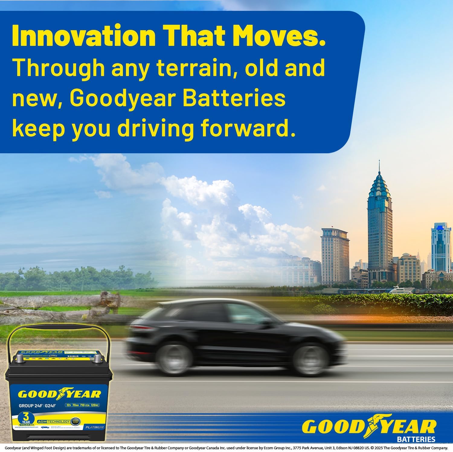 Goodyear 24F-AGM BCI Group Size 24F 12V 70 AH, 120RC, 710 CCA Platinum series Rechargeable AGM Maintenance Free Automotive Battery