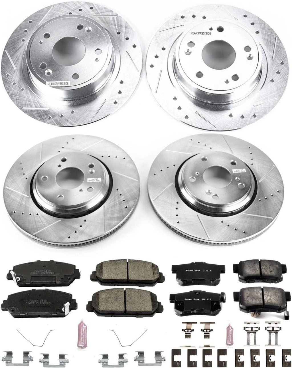 PowerStop Front and Rear Brake Kit for Acura ILX 2017-22 - Drilled and Slotted Disc Rotors with Carbon-Fiber Ceramic Brake Pads Replacement, K7529