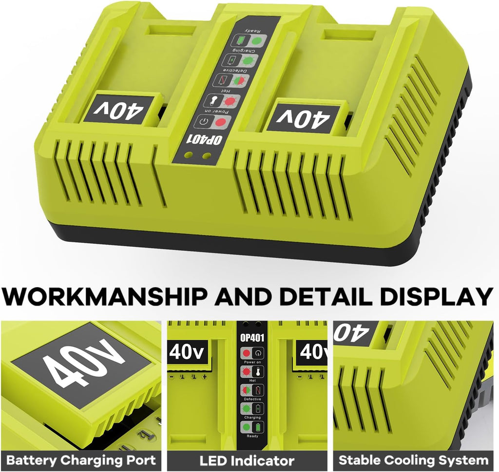 40 Volt 6500mAh OP401 Compatible with Ryobi 40V Battery OP4026 OP40201 OP4040 OP40401 OP4050 OP4050A OP40501 with Dual 40V Charger