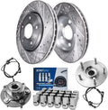 Detroit Axle - Front Wheel Bearing Hubs Brake Kit for 2012-2018 Ram 1500 2013 2014 2015 2016 2017 Drilled & Slotted Disc Brake Rotors Wheel Bearing Hub with Lug Nuts Replacement