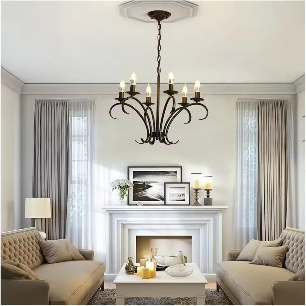 Vintage Wrought Iron LED Chandelier Candle Light Black Metal Lighting Fixture for Living Room Foyer Hanging Pendant Lamp,Dining Light Fixtures