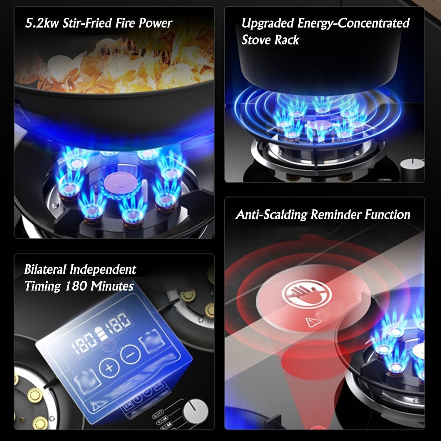 Gas Cooktop,17742 BTU Two Burners,Tempered Glass Tabletop/built-in Dual-purpose Gas Stove,Suitable for Apartments,Indoor (Size : NG), 18648