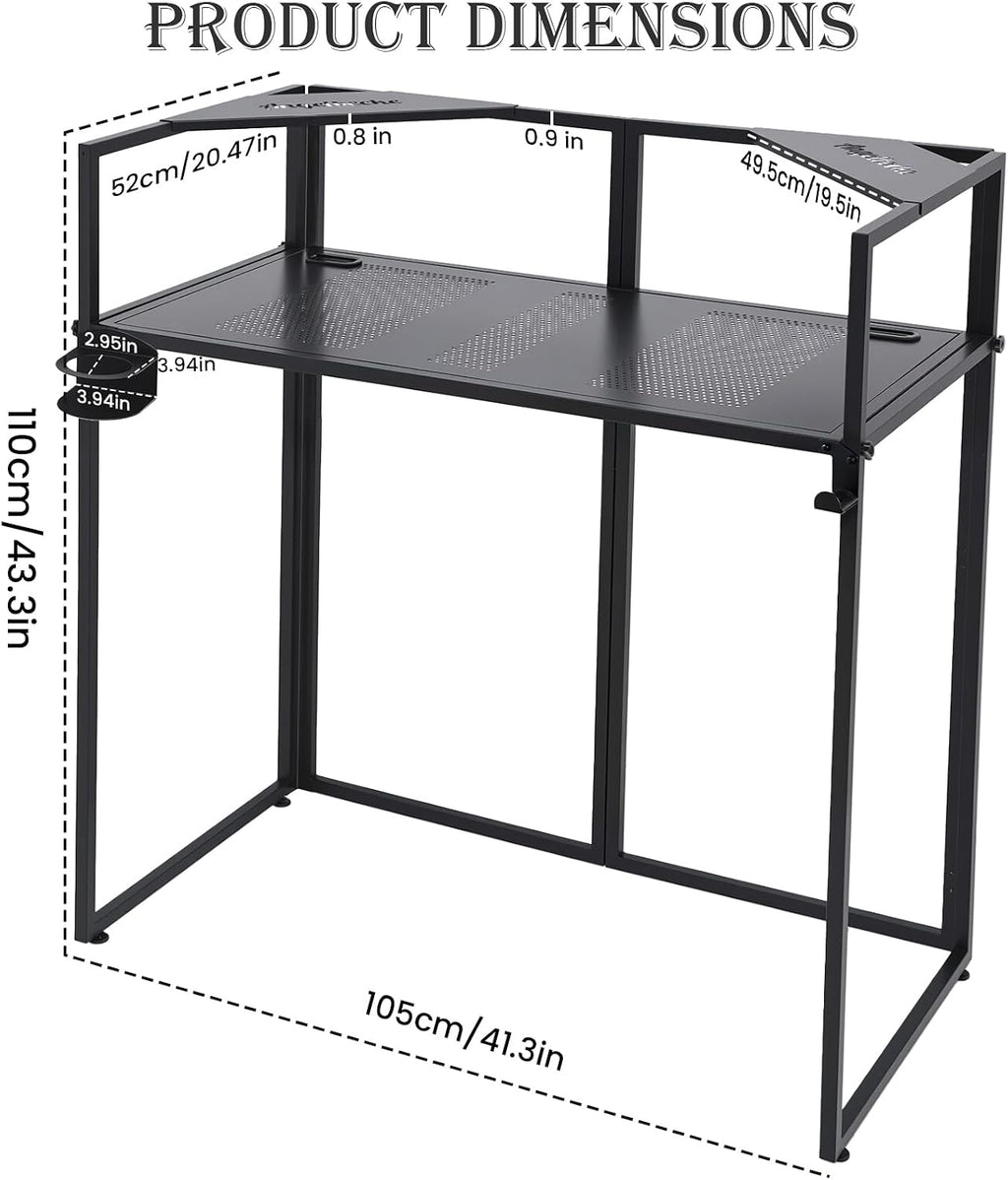 Portable DJ Booth Facade,DJ Table,Heavy-Duty DJ Table Stand Portable Booth,Iron Plate Surface DJ Facade Booth,with Carry Bag & Hook & Cup Holder (41.3'L x 20.4'W x 43.3'H)