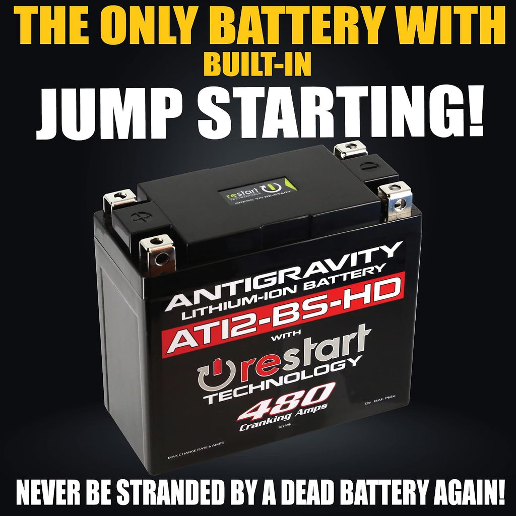 Antigravity AT12-BS-HD Heavy Duty Lithium Motorcycle and Powersport Battery with Built-In Jump Starting 12V 8Ah, ATV, Quad UTV, Scooter, Lawn Mower, Generator Battery - Ducati, Yamaha, Kawasaki