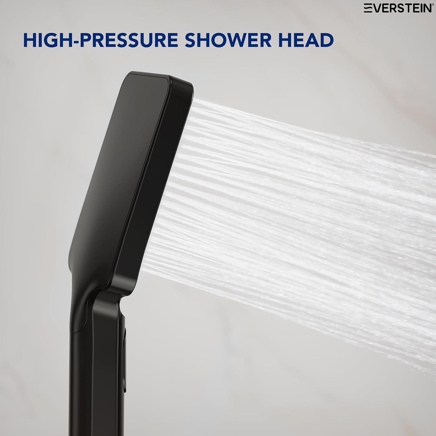 EVESTEIN Adjustable Hand Held Shower with Slide Bar, 3-Function Handshower Head with Hose, Matte Black