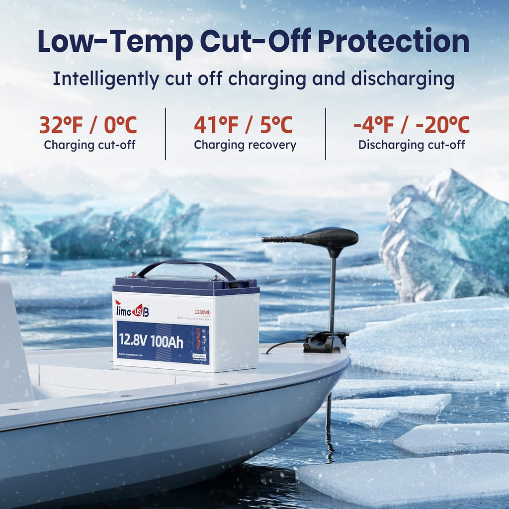 12.8V 100Ah Trolling Motor LiFePO4 Battery with Low-temp Protection, Timeusb Group 31 Lithium Battery, Up to 15000 Deep Cycles Battery for RV, Solar, Travel Trailer, Energy Storage- Off Grid