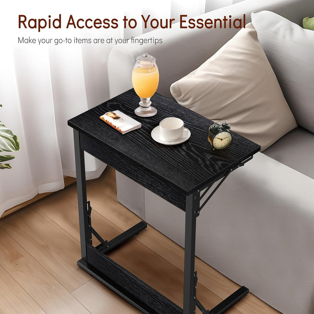 Tatub 24' TV Tray Table Set of 2, Folding C Shaped End Table, Small Sofa Side Laptop Desk for Living Room, Black