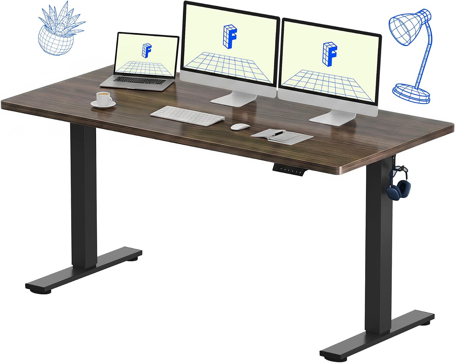 FLEXISPOT EN1 One-Piece Standing Desk, Electric Adjustable with 4 Memory Presets, 176 LBS Capacity, Stable & Quiet, Seamless Desktop for Home Office & Dual Monitors, 60'x24' Black Walnut