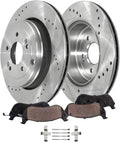 Detroit Axle - Rear Brake Kit for 2010 2011 2012 2013 2014 2015 2016 Hyundai Genesis Coupe, Drilled and Slotted Disc Brake Rotors Ceramic Brakes Pads with Hardware Replacement: 12.99' inch Rotor
