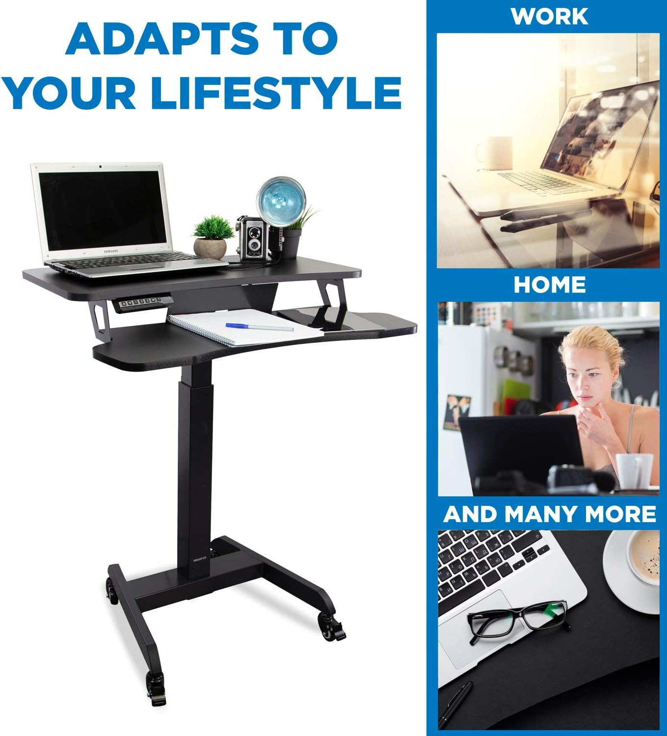 Mount-It! Electric Height Adjustable Standing Desk with Wheels | Professional Mobile Workstation for Office & Commercial Use | Heavy-Duty Rolling Sit Stand Desk