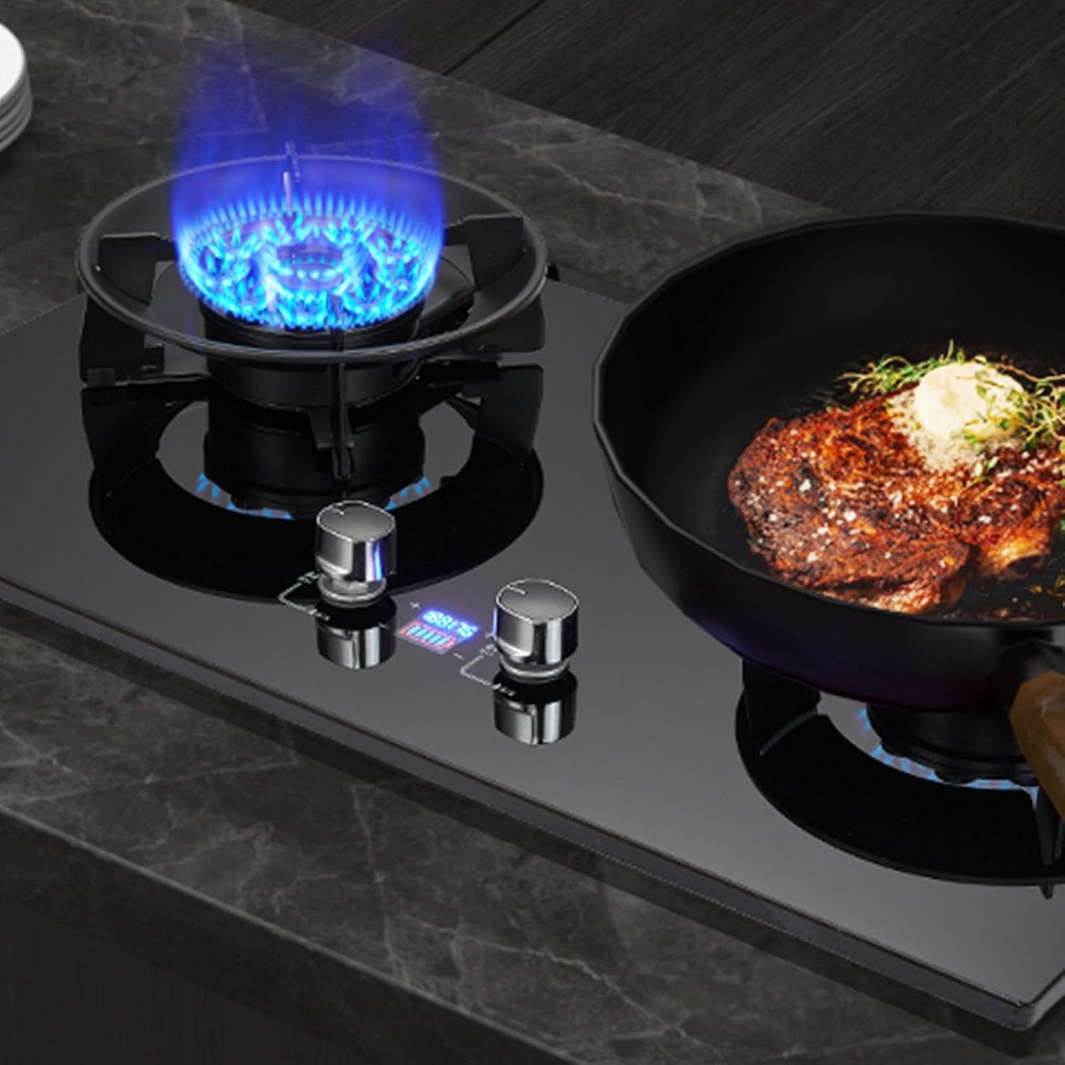 NIKKHO Gas Stove,NG/LPG Convertible,Tempered Glass 2 Burners Gas Stoves Cooktop with Thermocouple Protection Gas Cooktop,Suitable for Apartments,Indoor (Color : NG), 54768