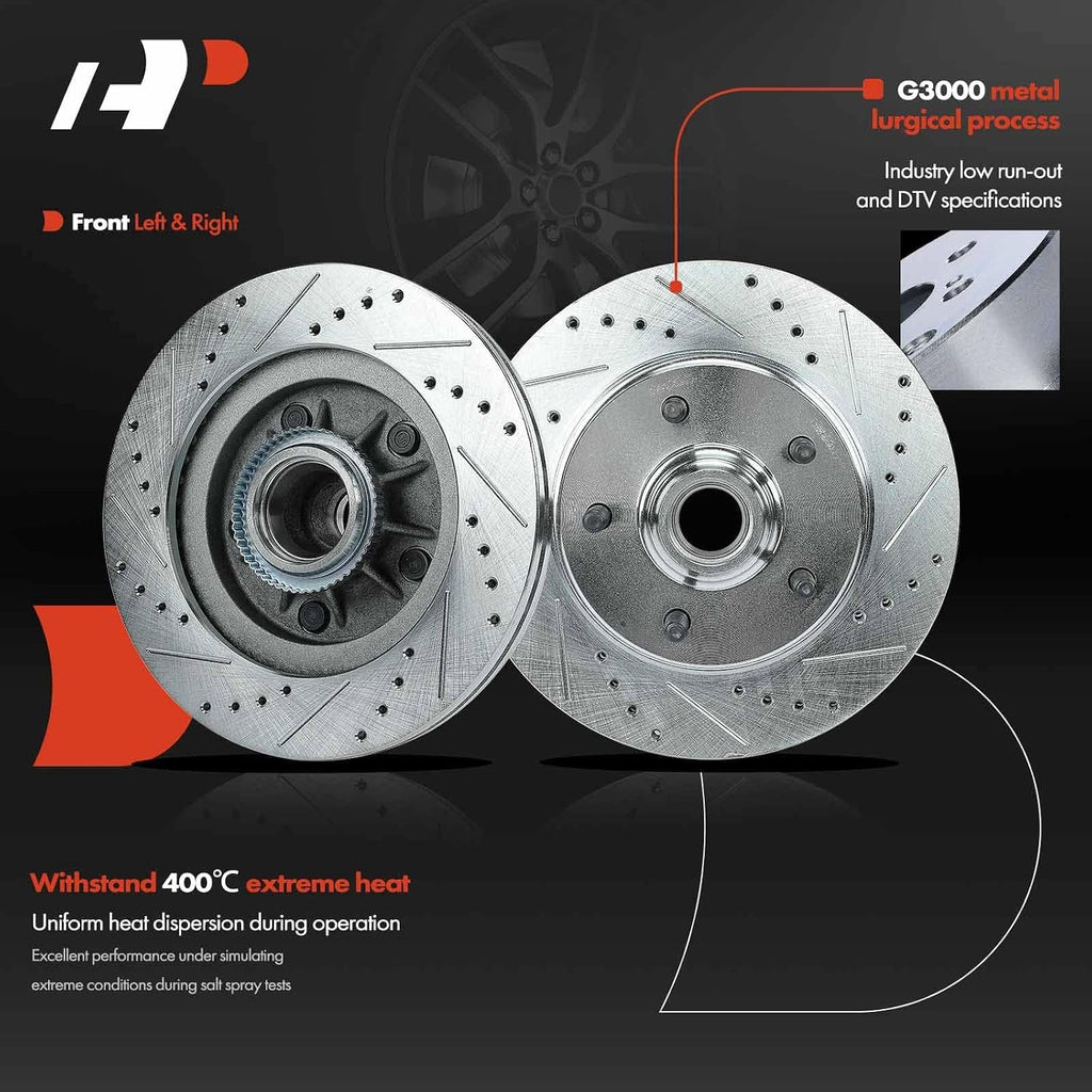 A-Premium Front and Rear Drilled and Slotted Disc Brake Rotors + Ceramic Pads Kit Compatible with Select Ford and Lincoln Models - F-150 F150 2000-2003 (RWD), Blackwood 2002, 12-PC Set