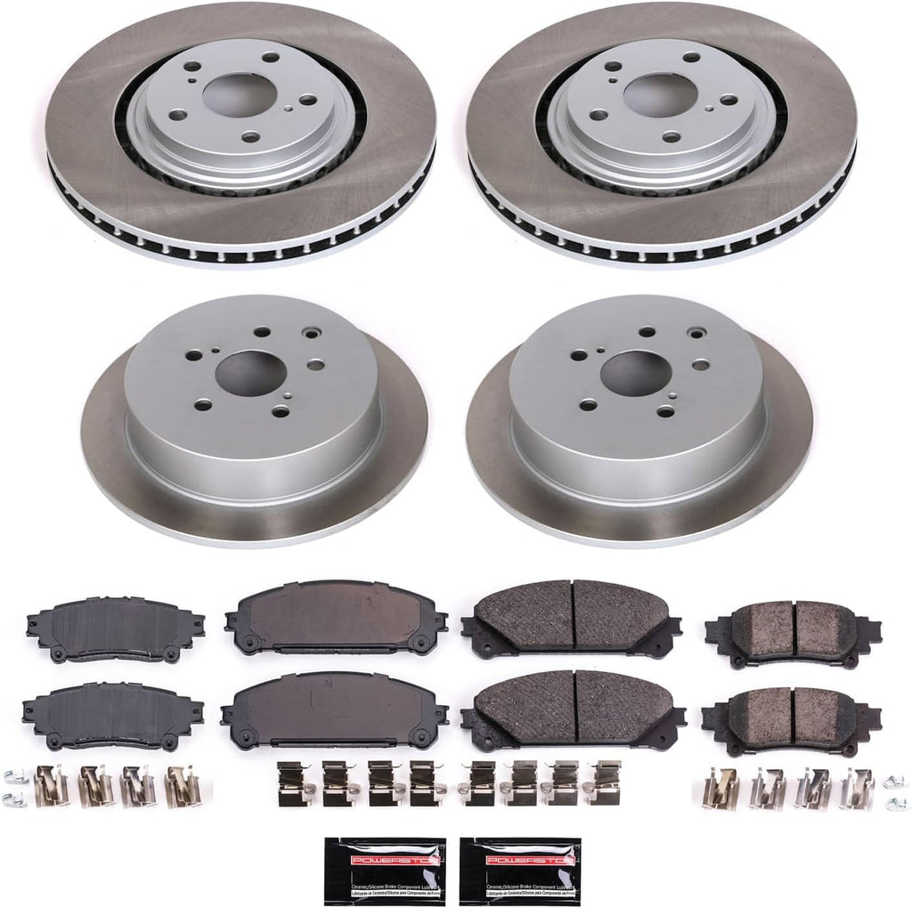 PowerStop Front and Rear Brake Kit for Lexus RX350 2010-15 |RX450h 2010-15 |Toyota Highlander 2014-19 |Sienna 2011-20 - Ceramic Brake Pads + Semi Coated Rotors Replacement, SC5828