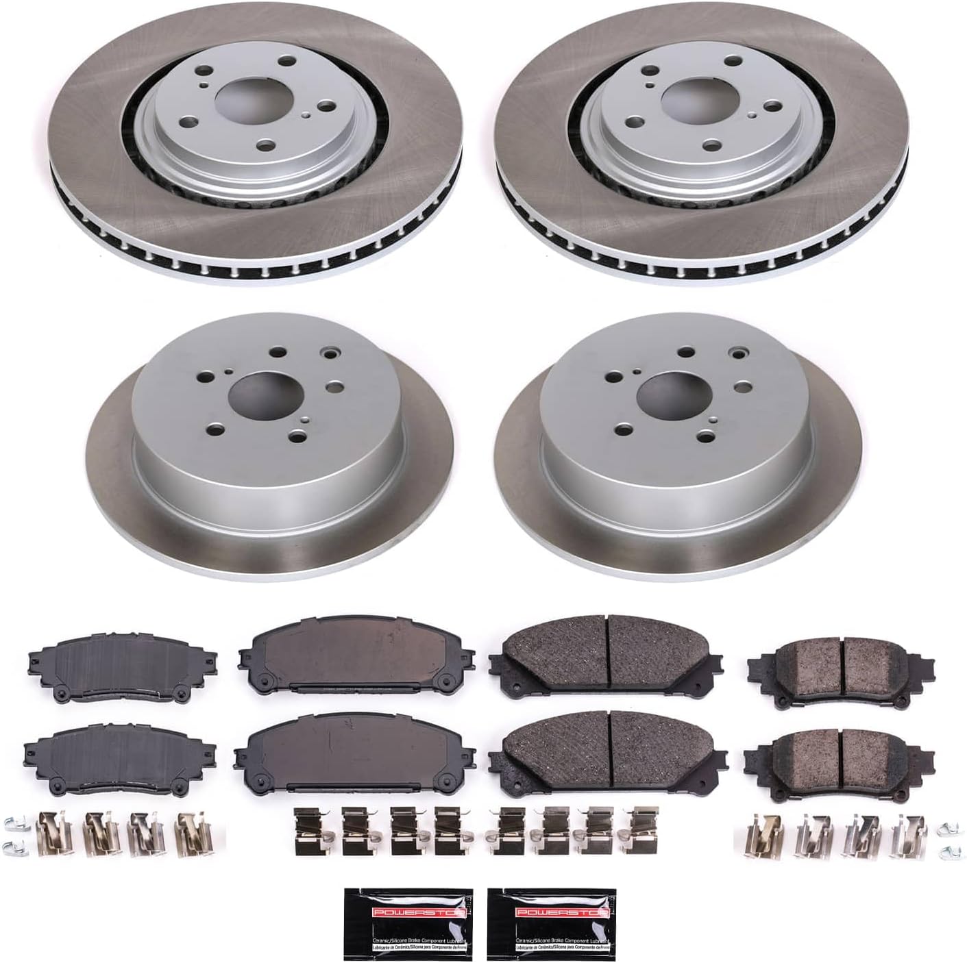 PowerStop Front and Rear Brake Kit for Lexus RX350 2010-15 |RX450h 2010-15 |Toyota Highlander 2014-19 |Sienna 2011-20 - Ceramic Brake Pads + Semi Coated Rotors Replacement, SC5828