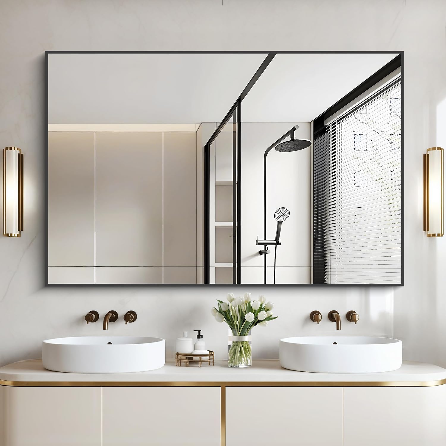 COFENY Bathroom Black Mirror, 36x55in Black Rectangle Mirror with Thin Metal Frame, Large Rectangular Wall Mirror for Bathroom, Living Room, Hair Salon, Big Farmhouse Mirror Hang Horizontal/Vertical