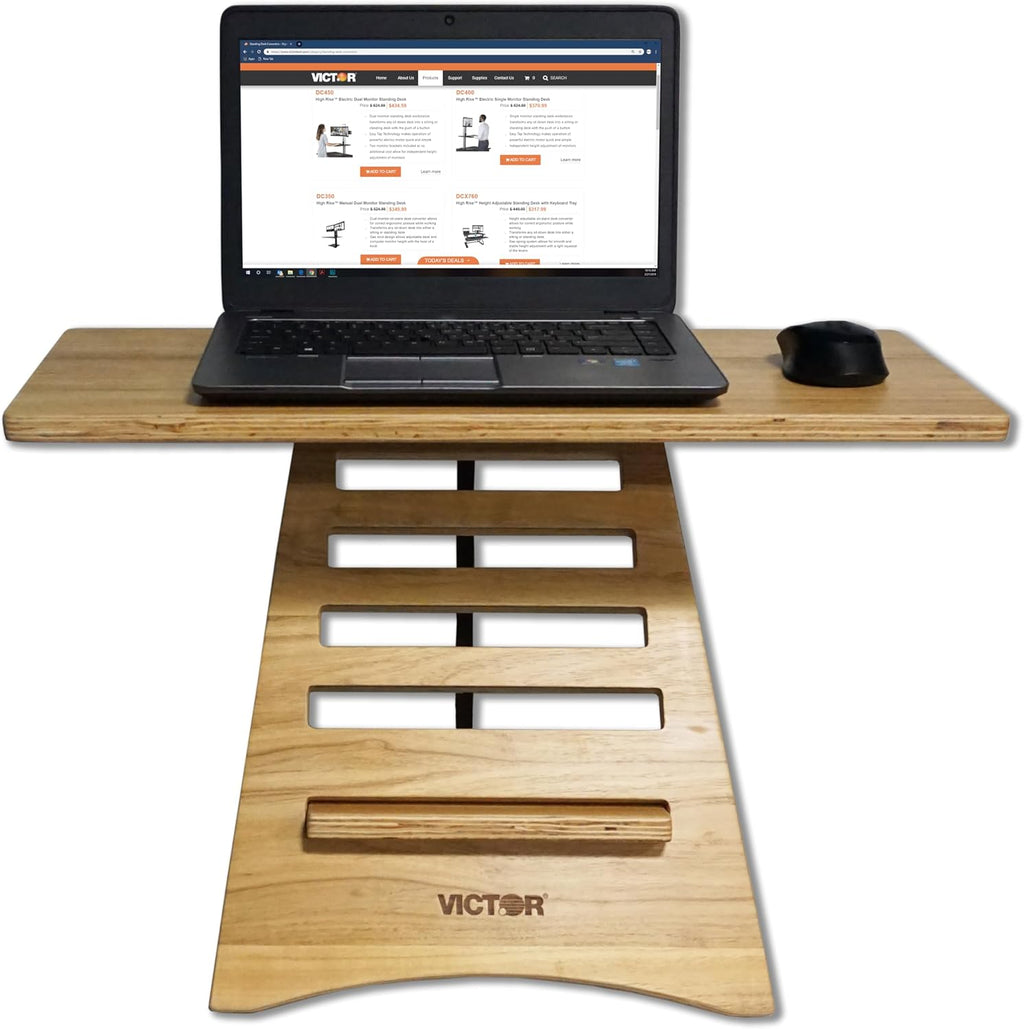 Victor DC150A High Rise Collection Acacia Wood Adjustable Laptop Stand, Brown, Portable, Fast Assembly, Perfect for Dorms/Bedrooms/Small Offices