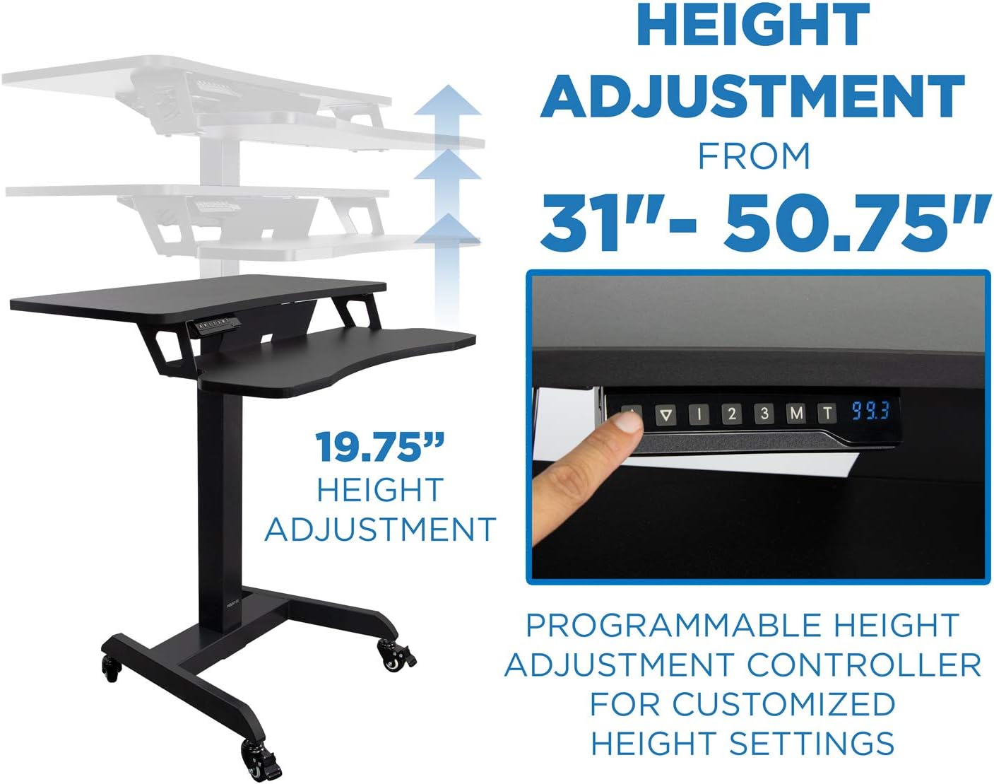Mount-It! Electric Height Adjustable Standing Desk with Wheels | Professional Mobile Workstation for Office & Commercial Use | Heavy-Duty Rolling Sit Stand Desk