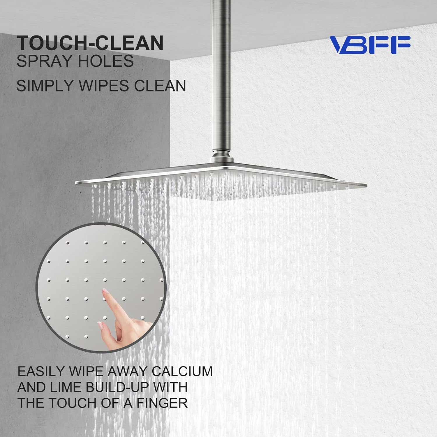 VBFF-Shower Head,rain shower head, 10 inch- Square Shower Head, 1.8 GPM Flow Rate, rainfall showerhead,VBFF08 (Brushed Nickel)