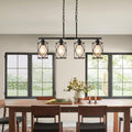 4-Light Kitchen Island Lighting, Modern Black Dining Room Light Fixtures with Clear Glass, Farmhouse Industrial Linear Chandelier Pendant Light with Adjustable Chain, CH9176BK-4IS