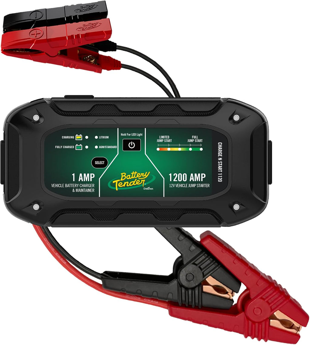 Battery Tender Charge N Start 1120 - Smart 12V/1 AMP Battery Charger and 1200 AMP Jump Starter Combo | 2-in-1 Battery Maintainer for Cars, Motorcycles, ATVs (USA Engineered)