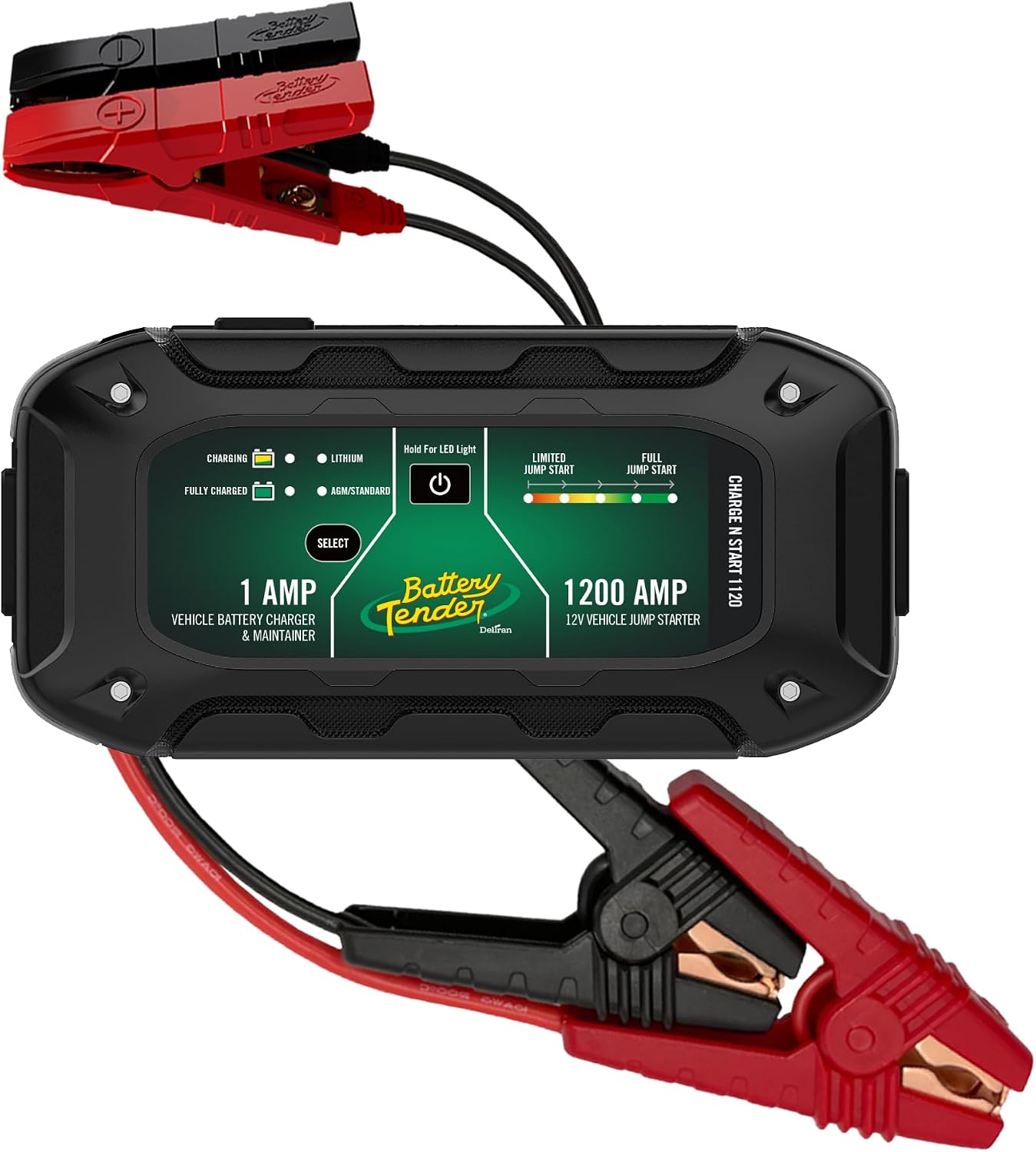 Battery Tender Charge N Start 1120 - Smart 12V/1 AMP Battery Charger and 1200 AMP Jump Starter Combo | 2-in-1 Battery Maintainer for Cars, Motorcycles, ATVs (USA Engineered)