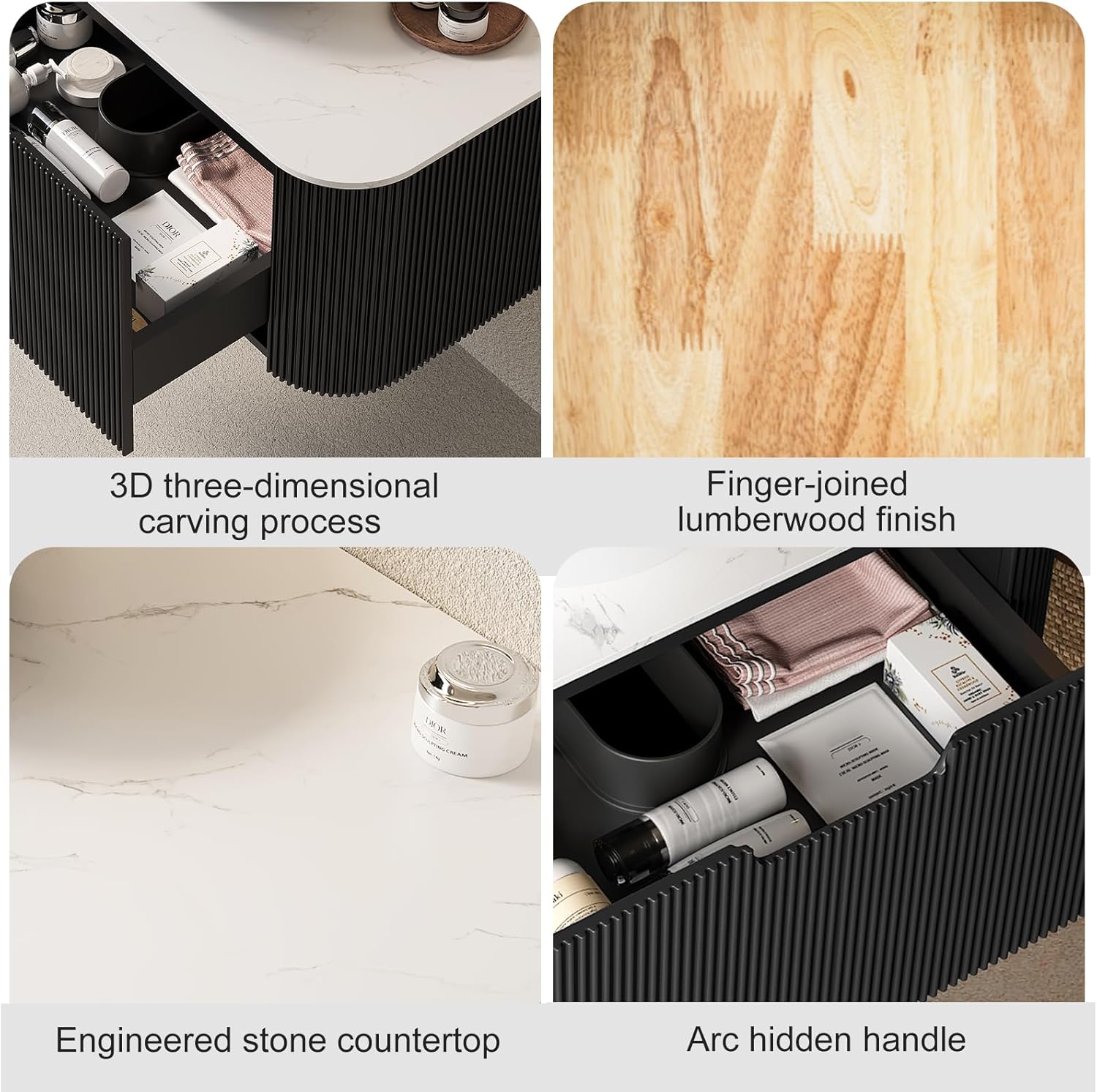 48' Floating Bathroom Vanity with Sink, Plywood Bathroom Vanities with Ultra-Thin Marble Ceramic Basin and Top, 2 Large Soft-Closing Storage Drawers, Pre-Assembled Cabinet, Gloss Black
