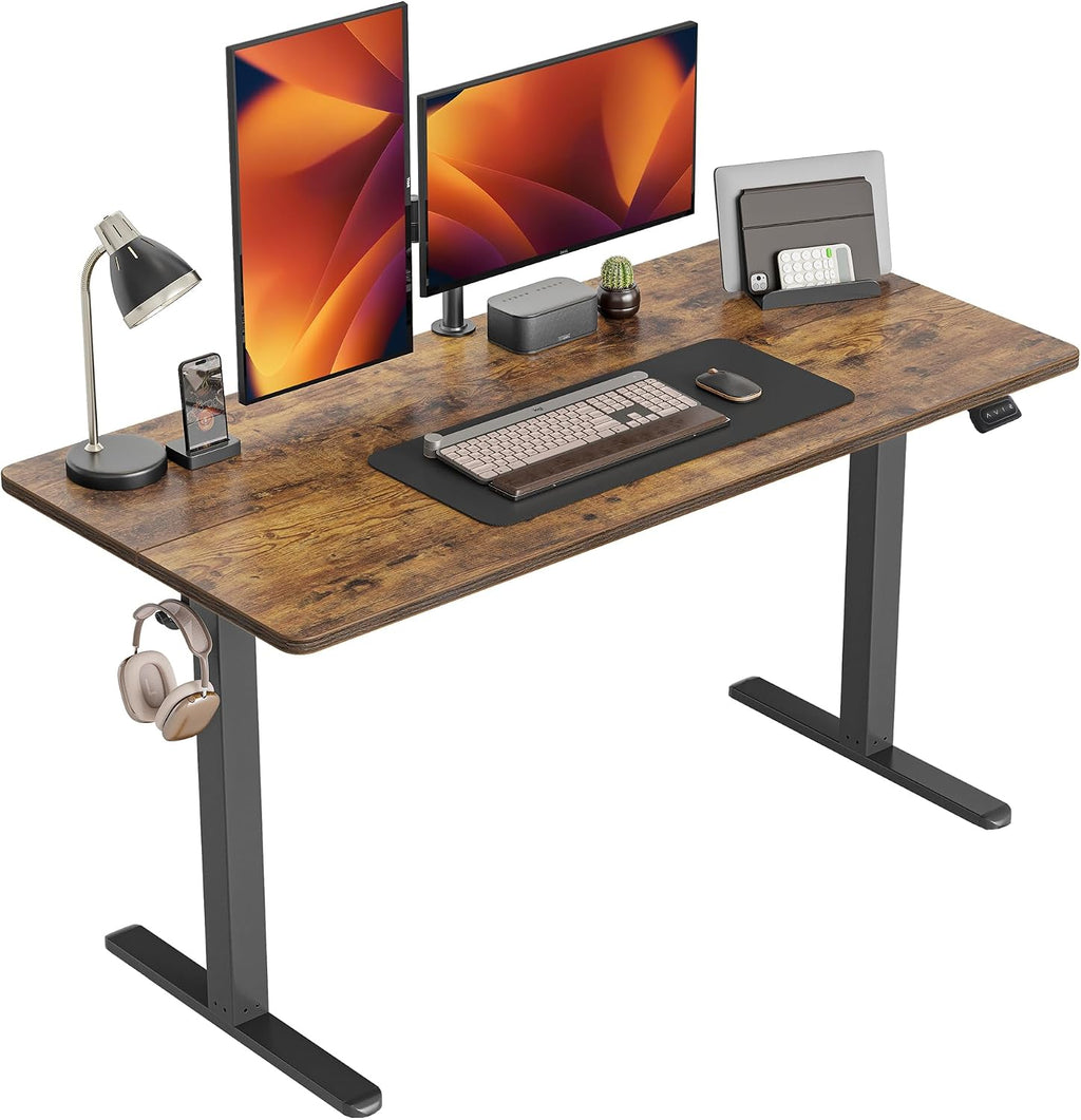CubiCubi Electric Standing Desk, 55 x 24 Inches Height Adjustable Sit Stand Desk, Ergonomic Home Office Computer Workstation, Rusticbrown