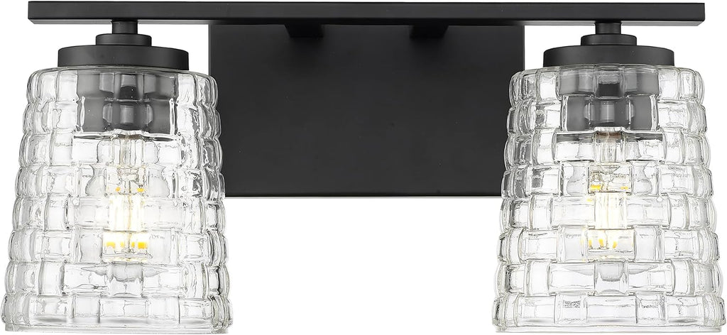 ML Lighting | Saben Collection | 22102-MB | Indoor 2 Light Vanity in Matte Black with Clear Woven Lattice Glass Shade | Elegant and Versatile Design for Any Bathroom
