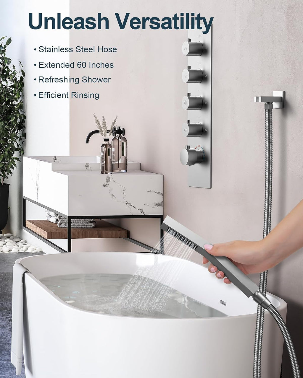 Thermostatic Shower System, 16' Ceiling Mount Rainfall shower Head with Double 6' Shower Head, Brushed Nickel