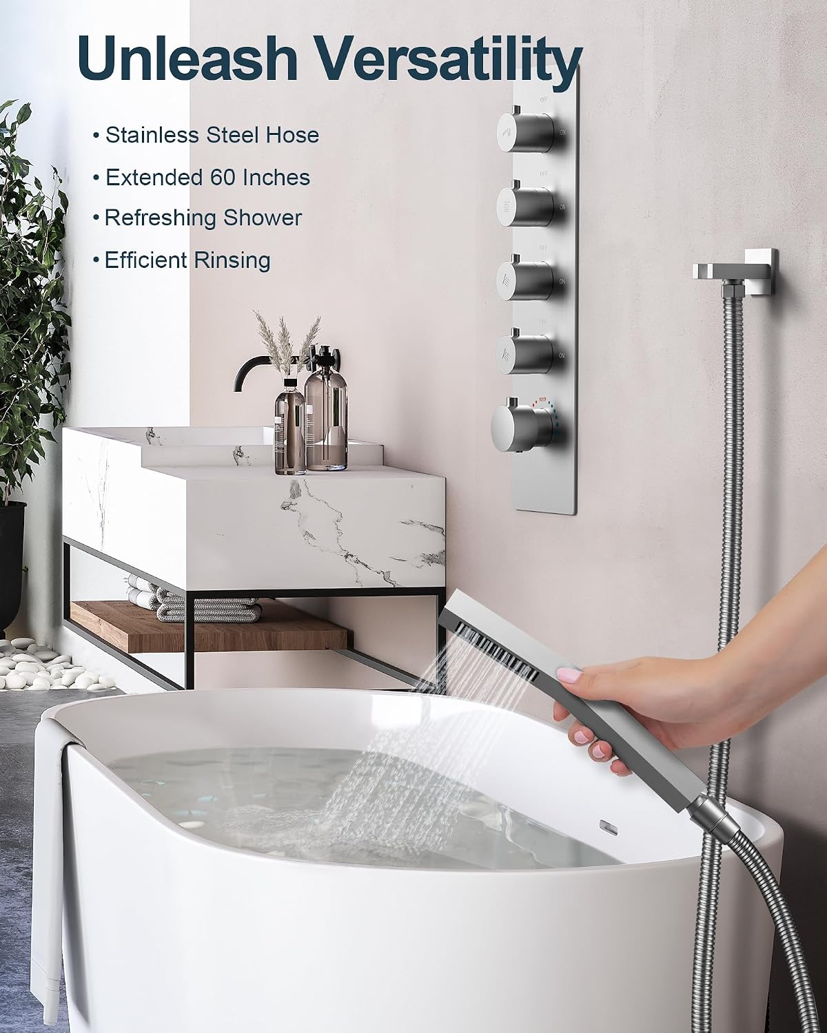 Thermostatic Shower System, 16' Ceiling Mount Rainfall shower Head with Double 6' Shower Head, Brushed Nickel