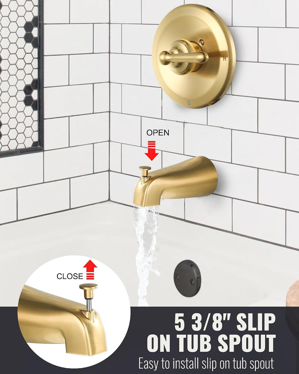 Shower Faucet Set Brushed Gold: Single Handle Bathtub Trim Kit with 6 Inch Rain Shower Head and Tub Spout, High Pressure Faucet Set for Bathtub (Brass Valve Included)