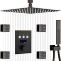 Oil Rubbed Bronze Digital Temperature Display Shower Faucets Sets 12 inch Ceiling Thermostatic Full Body Shower System with 4PCS Body Jet Push Button 3 Function Integrated Diverter Valve