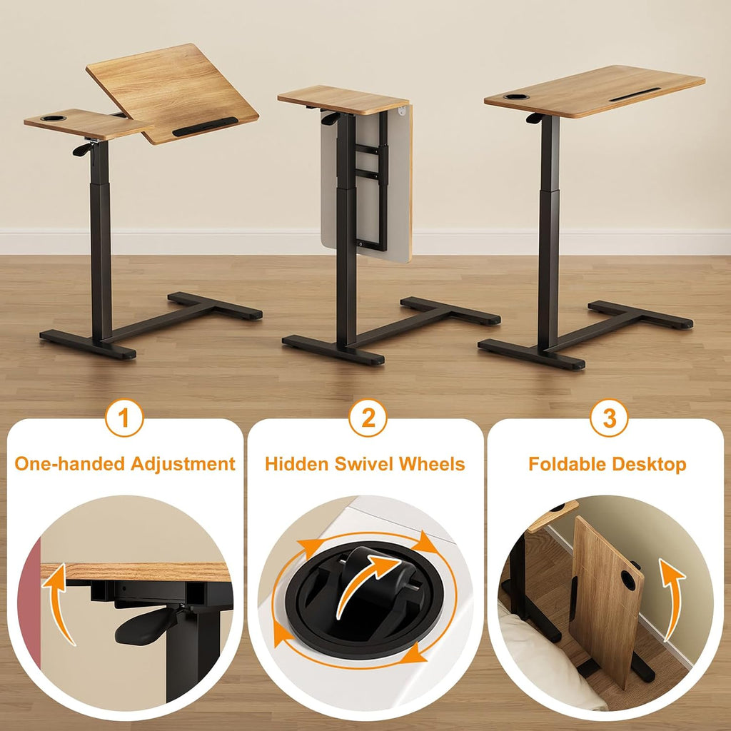Ytaoka Height Adjustable Standing Desk with Wheels Foldable Standing Desk Mobile Tilting Laptop Desk Rolling Overbed Table for Home Office Bedroom Living Room