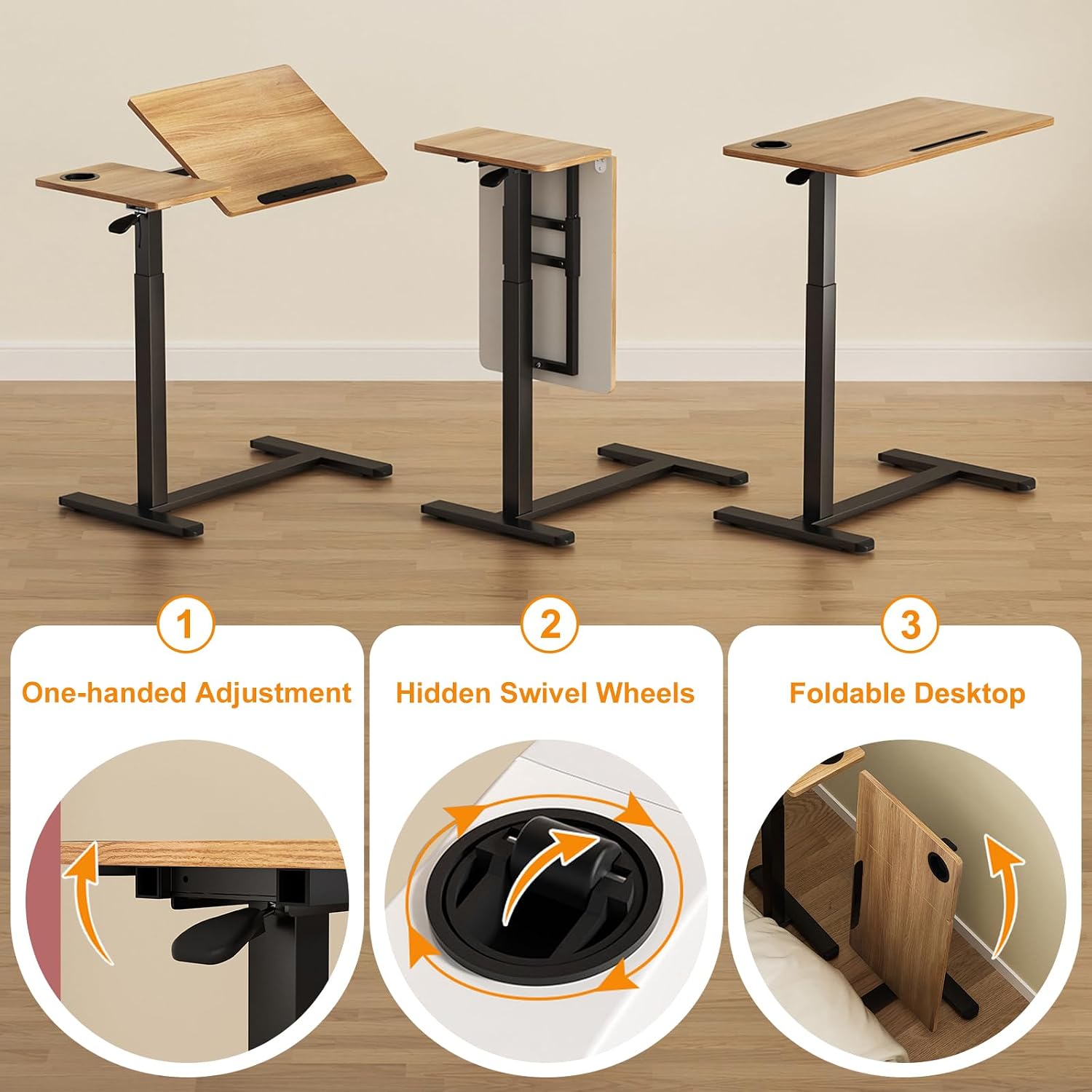 Ytaoka Height Adjustable Standing Desk with Wheels Foldable Standing Desk Mobile Tilting Laptop Desk Rolling Overbed Table for Home Office Bedroom Living Room
