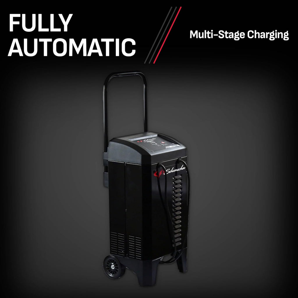 Schumacher Electric Wheeled Automatic 6A Car Battery Charger and 200A Engine Starter, 4-in-1 Solution, Maintainer, 40A Boost, for 12V Power Sport, Automotive, and Marine Batteries, SC1324