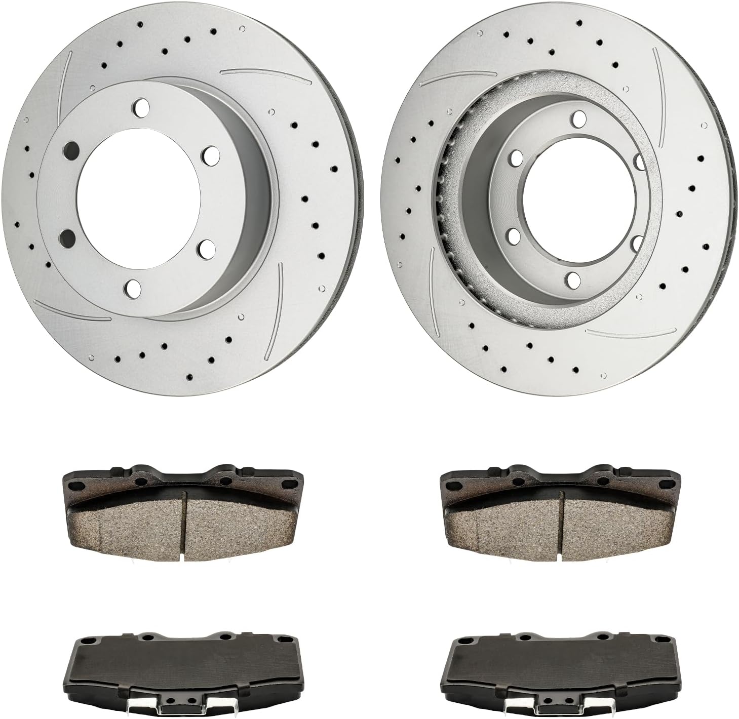 KAX Front Brake Pads and Rotors for Toyota 4Runner 1996-2002, Tacoma 2004, Drilled and Slotted Solid Disc Brake Rotor Ceramic Brake Pad Replacement (#31204+D611, 12.54inch, 318.5MM)