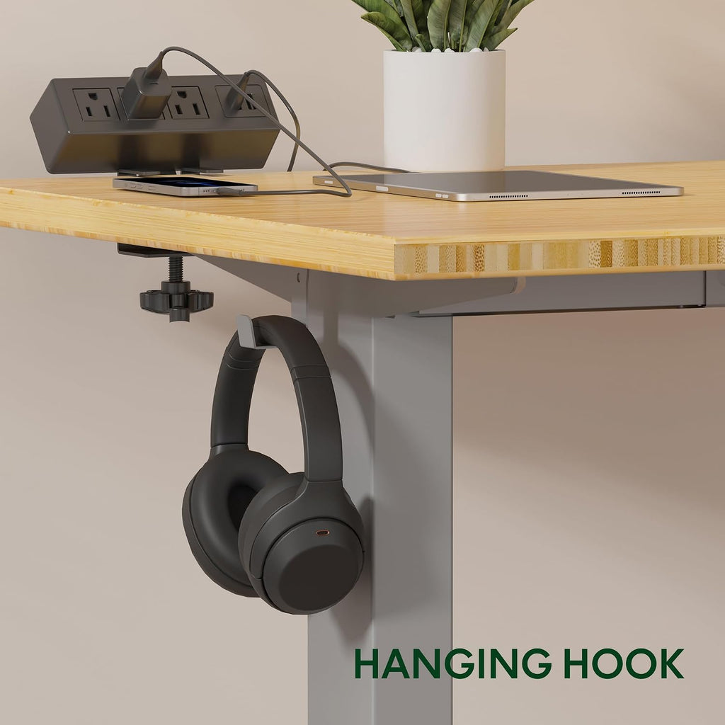 FLEXISPOT EN2 Bamboo Standing Desk with Clamp Power Strip, 55 x 28 Electric Stand Up Height Adjustable Desk with Cable Management (Grey Frame + 55' Bamboo Top, 2 Packages)