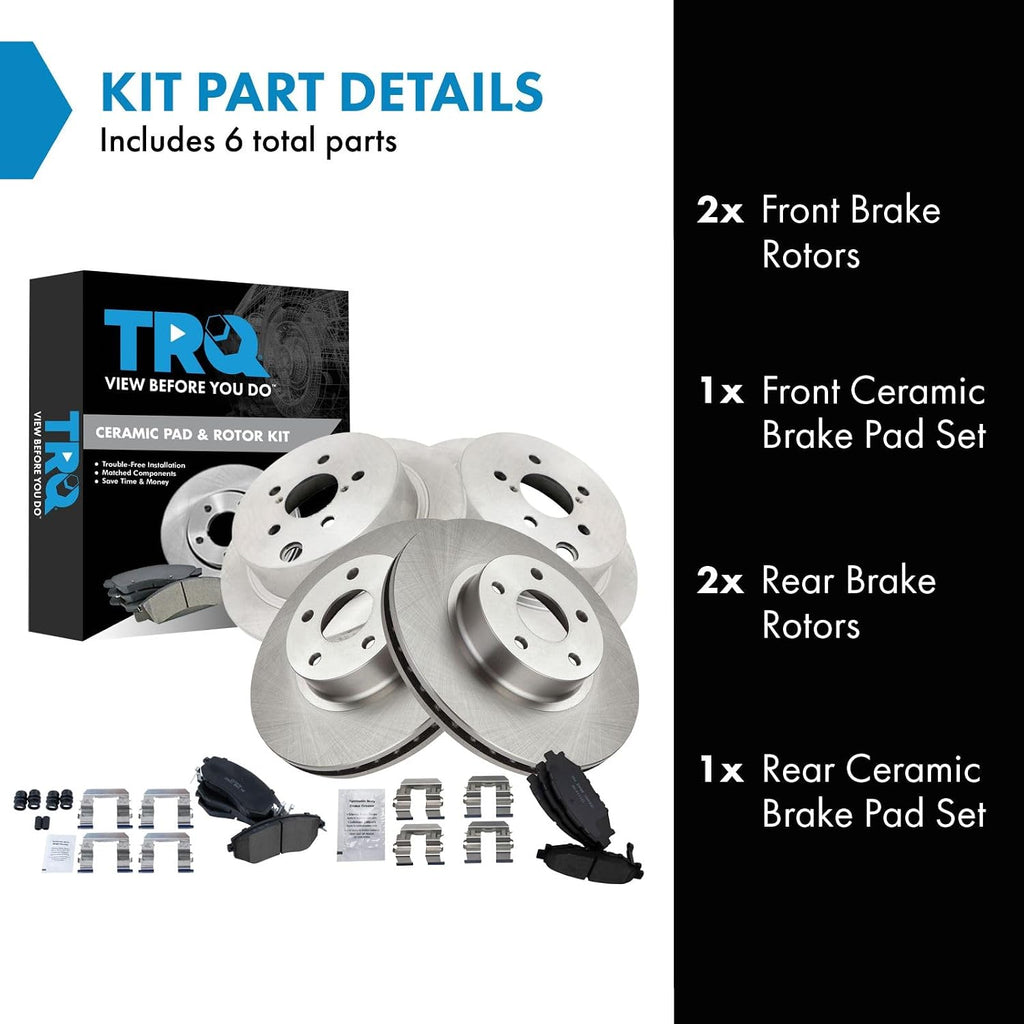 TRQ Front and Rear Brake Pad and Rotor Set Ceramic Compatible with 2012-2016 Subaru Impreza