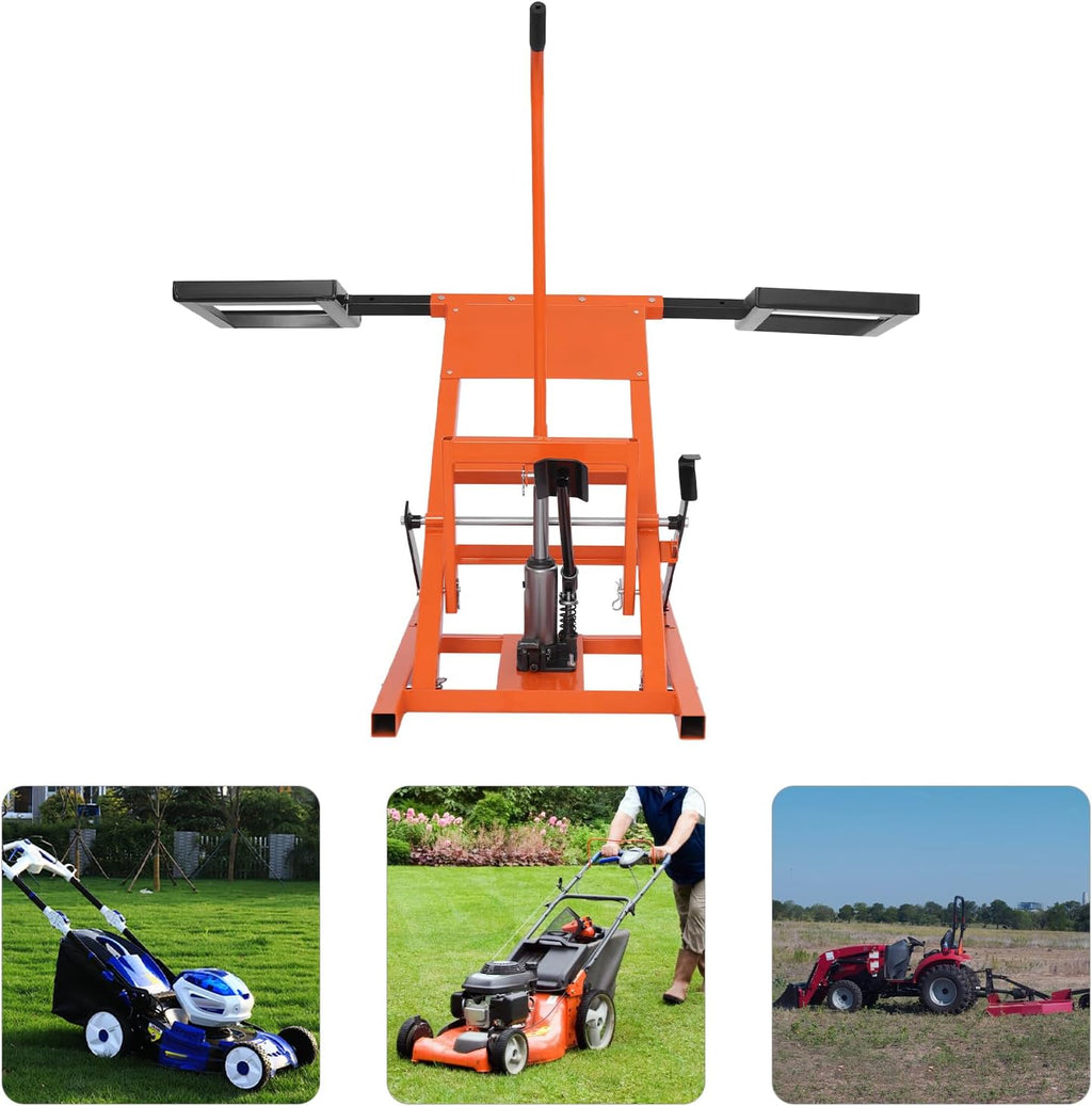 Lawn Mower Lift, 29 Inch Lawn Mower Lift Tool Adjustable Movable Lawn Mower Lift Solid Carbon Steel Lawnmower Lifting Machine for Riding Lawn Mower, Zero Turn Lawn Mowers (500lbs Hydraulic Orange)