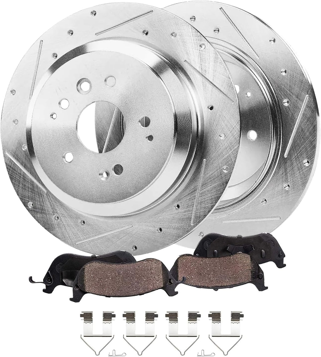 Detroit Axle - Rear Brake Kit for Acura 2014 2015 2016 MDX, Drilled and Slotted Disc Brakes Rotors Ceramic Brake Pads Replacement: 12.98' inch Rotor