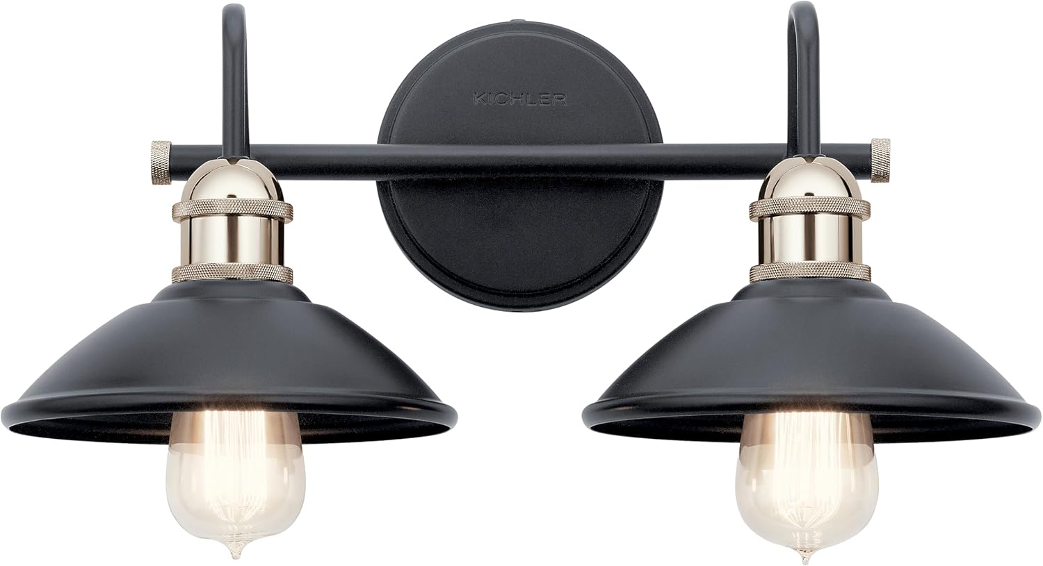 Kichler Clyde 2-Light Bathroom Vanity Light Fixture with Vintage Industrial Design, Black Finish for Bathrooms Over Mirror (7.25' H x 17' W x 8.25' Ext.), 45944BK